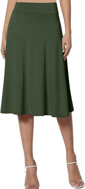 Womens Vintage Pleated Skirt Midi Length High Waisted Skirts Flared A Line Skirt Casual Dressy Holiday Party Long Skirt Dress