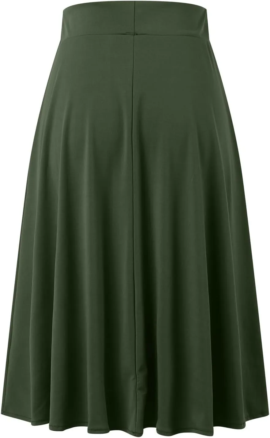 Womens Vintage Pleated Skirt Midi Length High Waisted Skirts Flared A Line Skirt Casual Dressy Holiday Party Long Skirt Dress