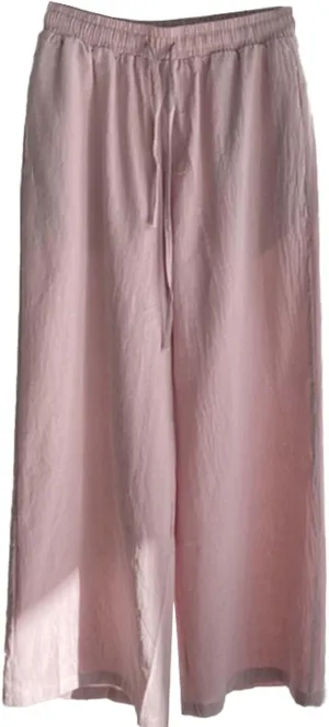 Women's Wide Leg Linen Pants, Plus Size Drawstring High Waisted Cotton Linen Pants Summer Casual Palazzo Trousers