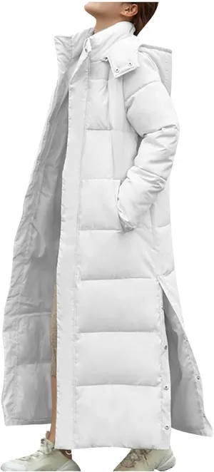 Women's Winter Warm Long Sleeve Cotton Jacket Pockets Hooded Padded Coat Thick Outerwear Maxi Length Quilted Coats