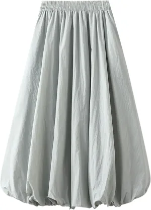 Womens Y2k Bubble Skirt Elastic High Waist A Line Long Skirts Casual Loose Ruffle Pleated Midi Long Flowy A-Line Skirt