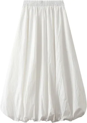 Womens Y2k Bubble Skirt Elastic High Waist A Line Long Skirts Casual Loose Ruffle Pleated Midi Long Flowy A-Line Skirt