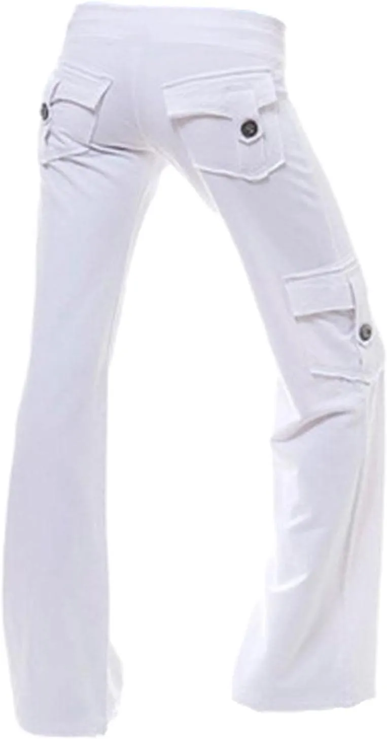 Womens Yoga Pants with Pockets Bootcut Flare Workout Stretchy Cargo Pants High-Waisted Wide Leg Pants Tummy Control