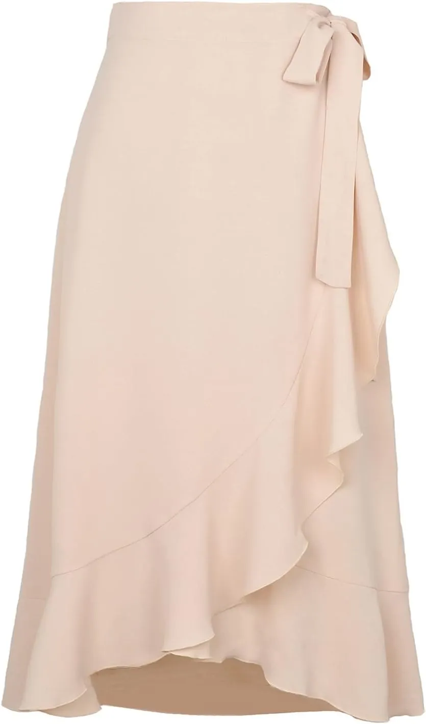 Wrap Skirts for Women Sexy Elegant Ruffle Asymmetrical Hem Maxi Skirts Summer Causal Solid Office Work Party Skirt