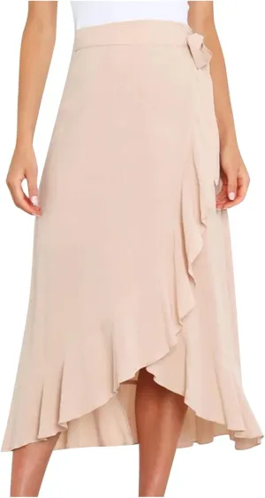 Wrap Skirts for Women Sexy Elegant Ruffle Asymmetrical Hem Maxi Skirts Summer Causal Solid Office Work Party Skirt