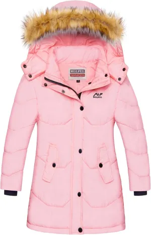 WULFUL Girl's Winter Coats Outerwear Down Puffer Jacket Waterproof with Warm Fur Hood