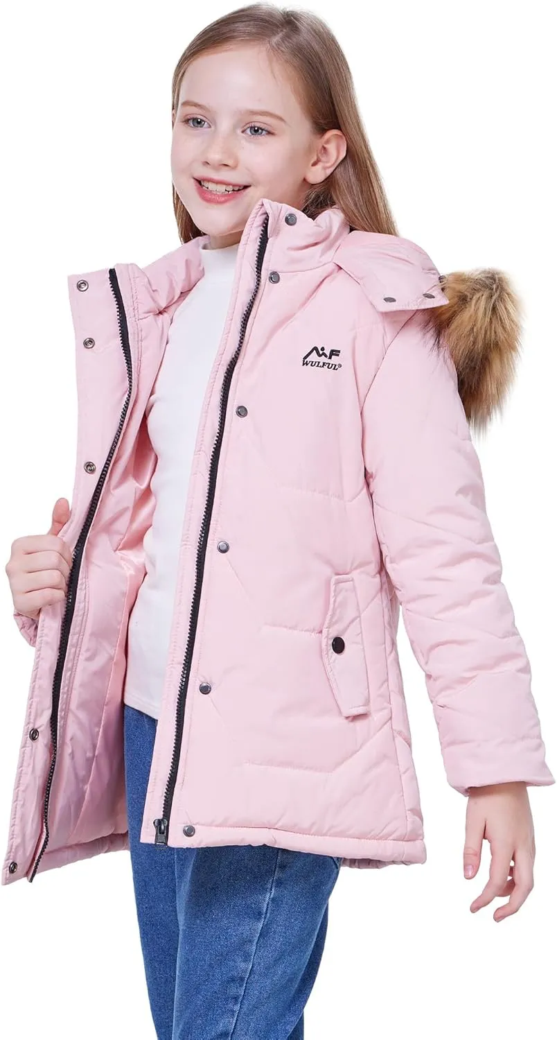 WULFUL Girl's Winter Coats Outerwear Down Puffer Jacket Waterproof with Warm Fur Hood
