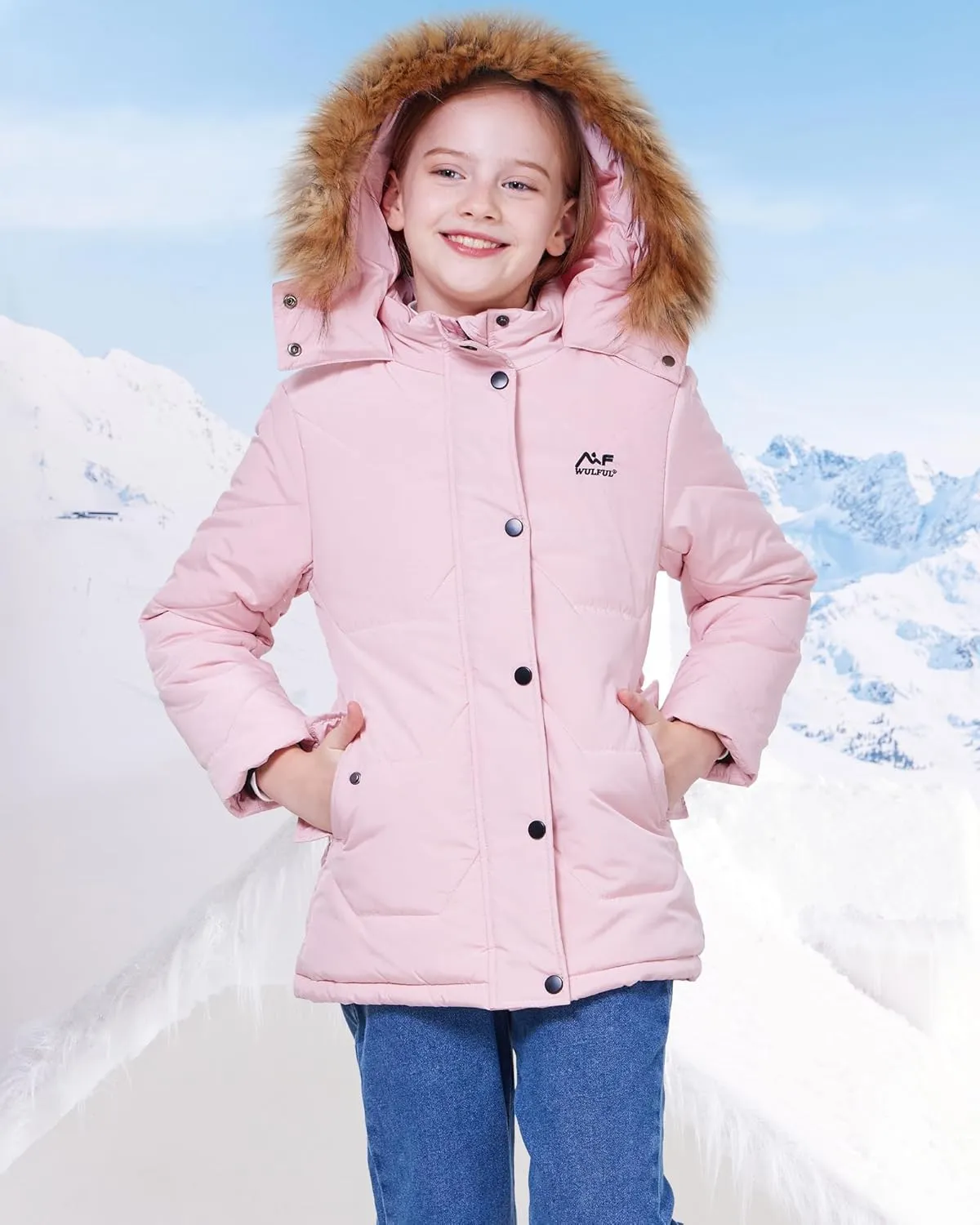 WULFUL Girl's Winter Coats Outerwear Down Puffer Jacket Waterproof with Warm Fur Hood