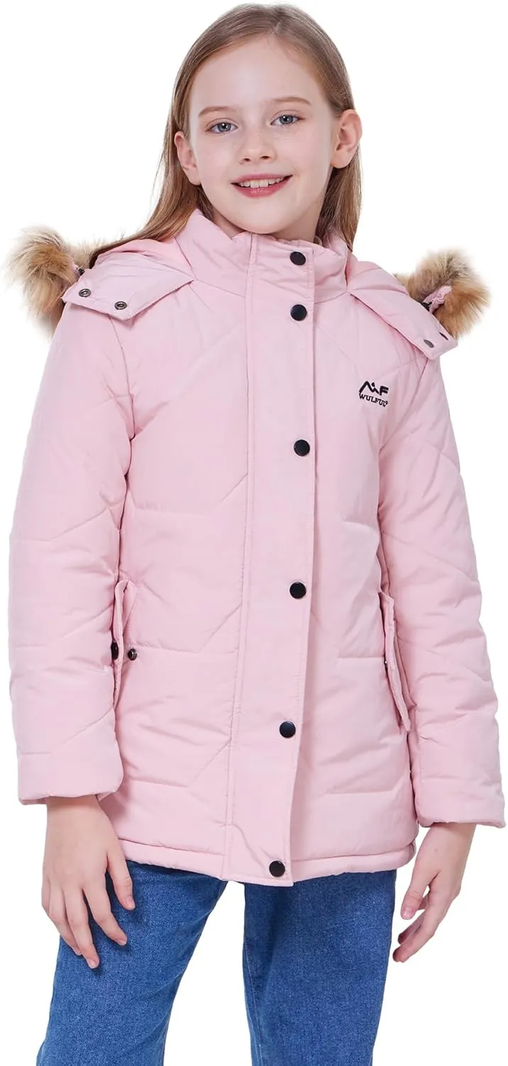 WULFUL Girl's Winter Coats Outerwear Down Puffer Jacket Waterproof with Warm Fur Hood