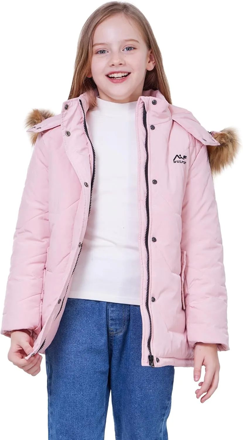 WULFUL Girl's Winter Coats Outerwear Down Puffer Jacket Waterproof with Warm Fur Hood