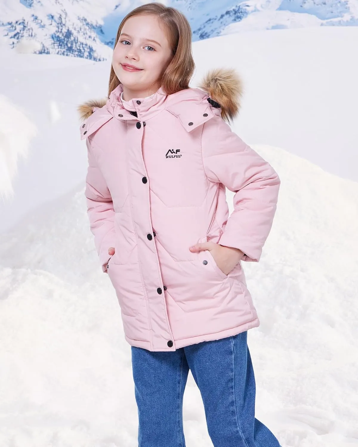 WULFUL Girl's Winter Coats Outerwear Down Puffer Jacket Waterproof with Warm Fur Hood
