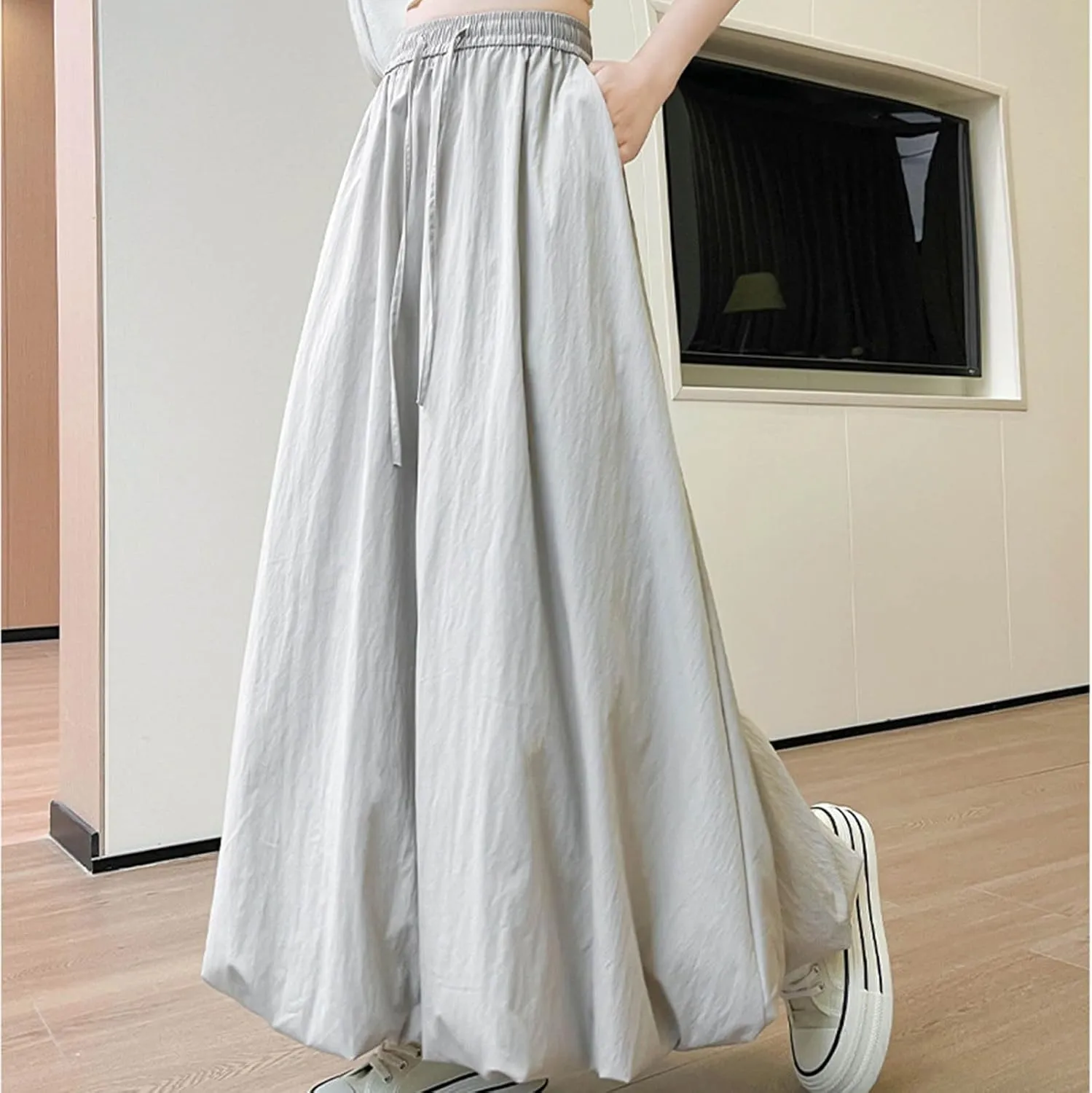 Xiaojmake Women's Casual Boho Maxi Skirt Elastic Waist Pleated A-Line Flowy Long Bubble Skirts Ankle Length Dance Skirt