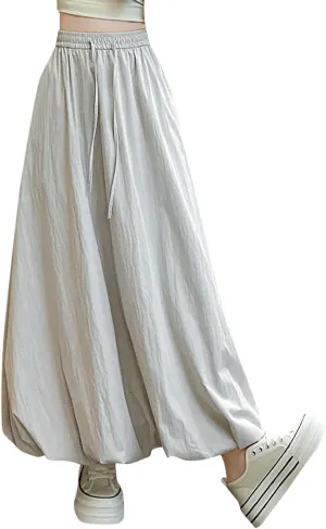 Xiaojmake Women's Casual Boho Maxi Skirt Elastic Waist Pleated A-Line Flowy Long Bubble Skirts Ankle Length Dance Skirt