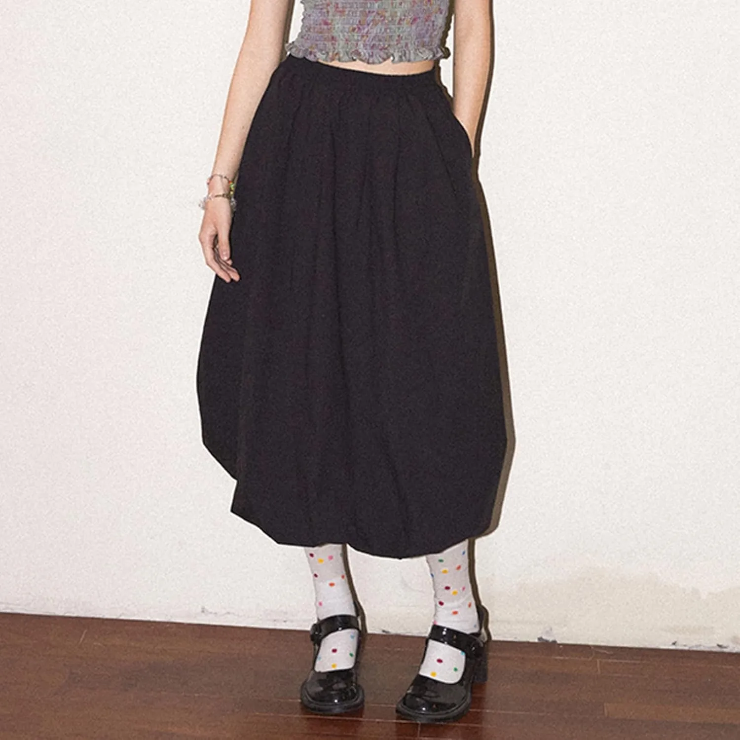 Y2k Bubble Midi Skirts for Women A Line Elastic Waistband Maxi Balloon Skirt Causal Party Long Pleated Dress