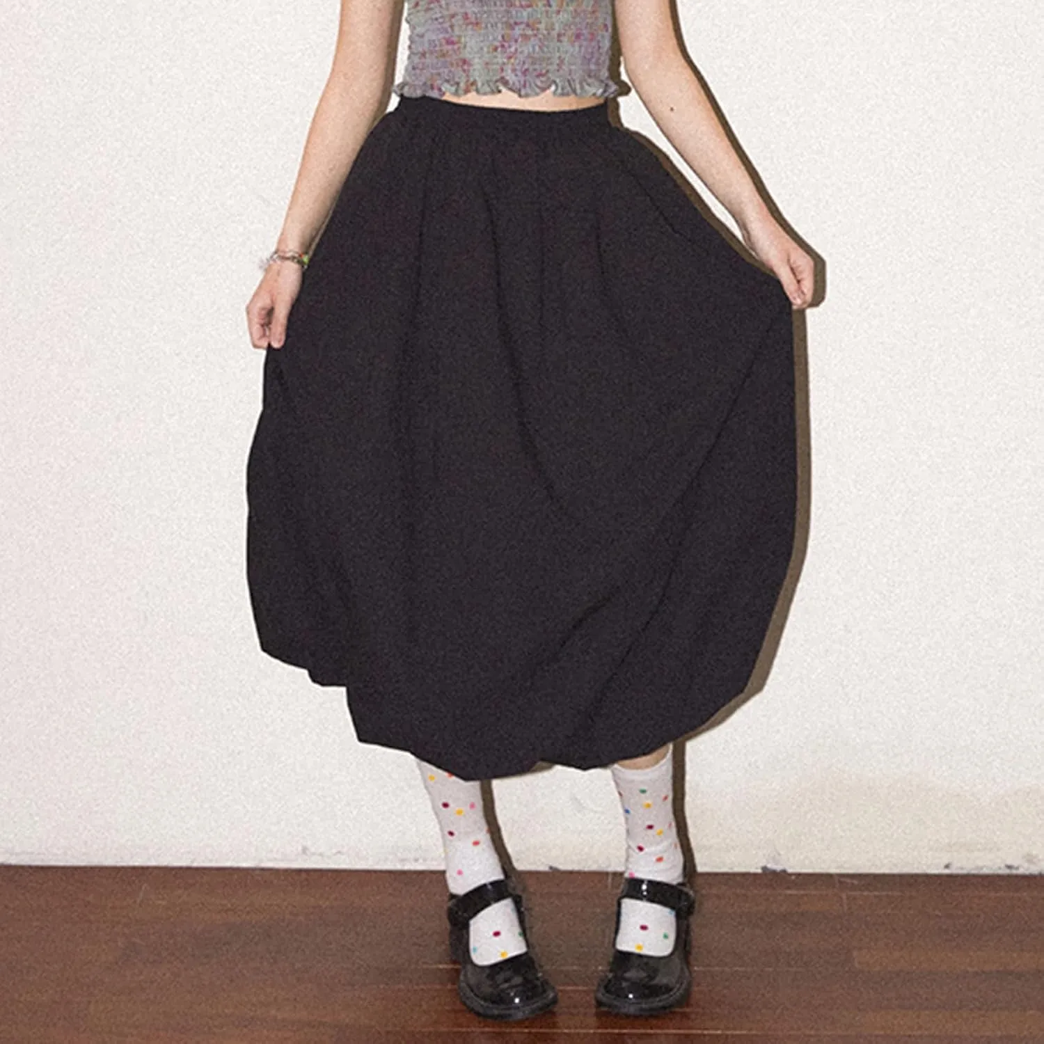 Y2k Bubble Midi Skirts for Women A Line Elastic Waistband Maxi Balloon Skirt Causal Party Long Pleated Dress