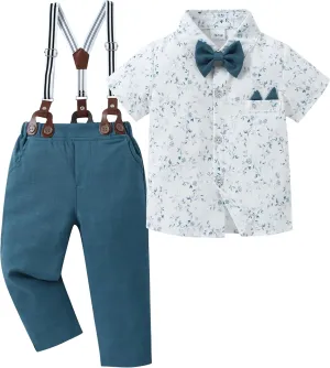 YALLET Toddler Baby Boy Clothes Suit Gentleman Wedding Outfits Formal Dress Shirt Bowtie Suspender Pants