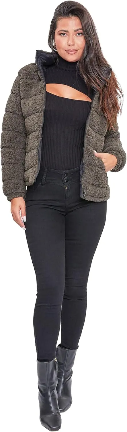 YMI Women's Junior Faux Leather Sherpa Lined Jacket