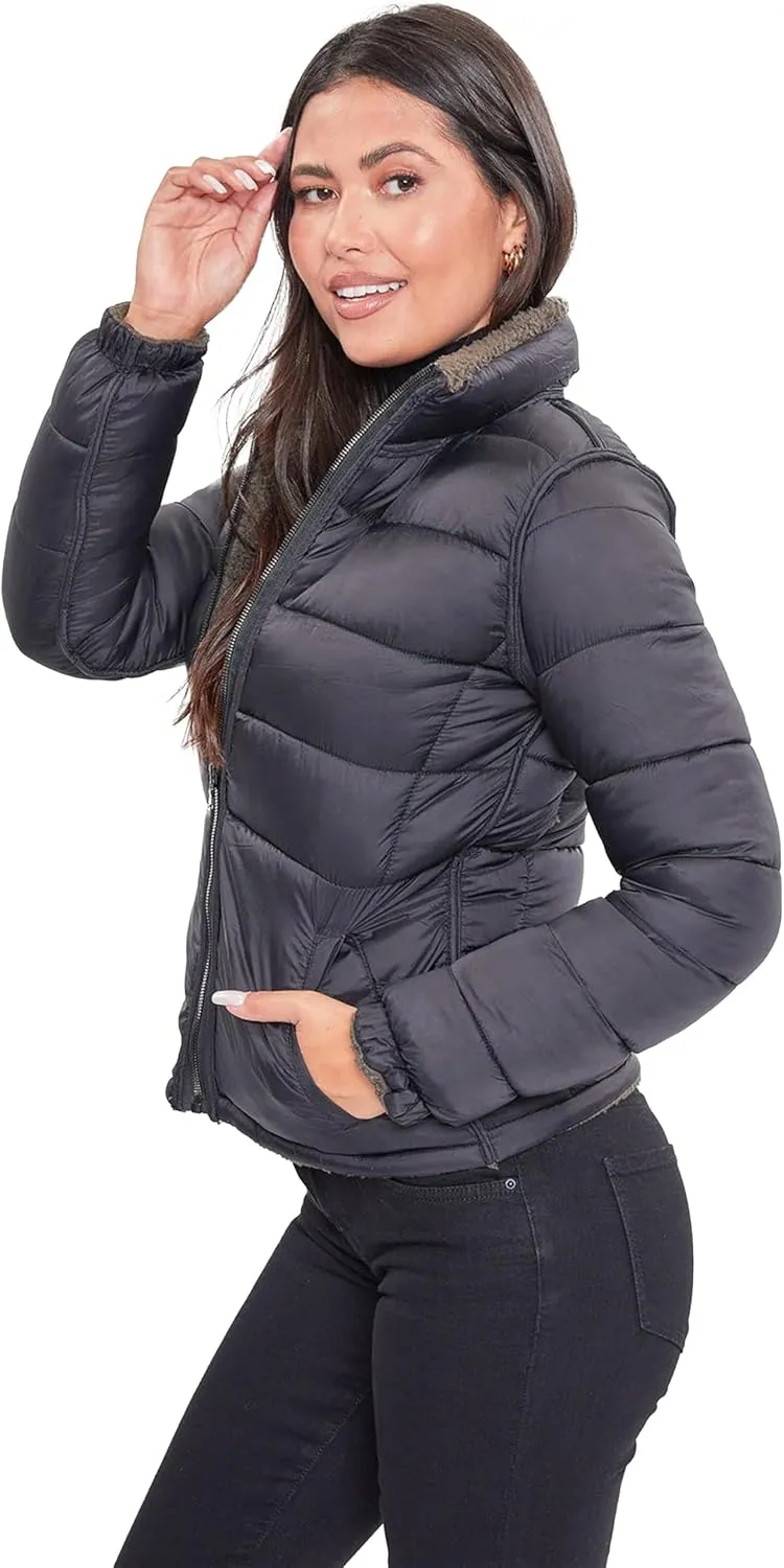 YMI Women's Junior Faux Leather Sherpa Lined Jacket