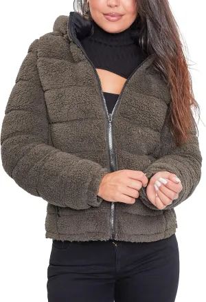 YMI Women's Junior Faux Leather Sherpa Lined Jacket