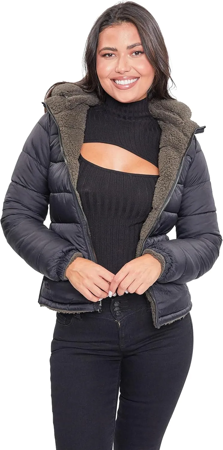 YMI Women's Junior Faux Leather Sherpa Lined Jacket