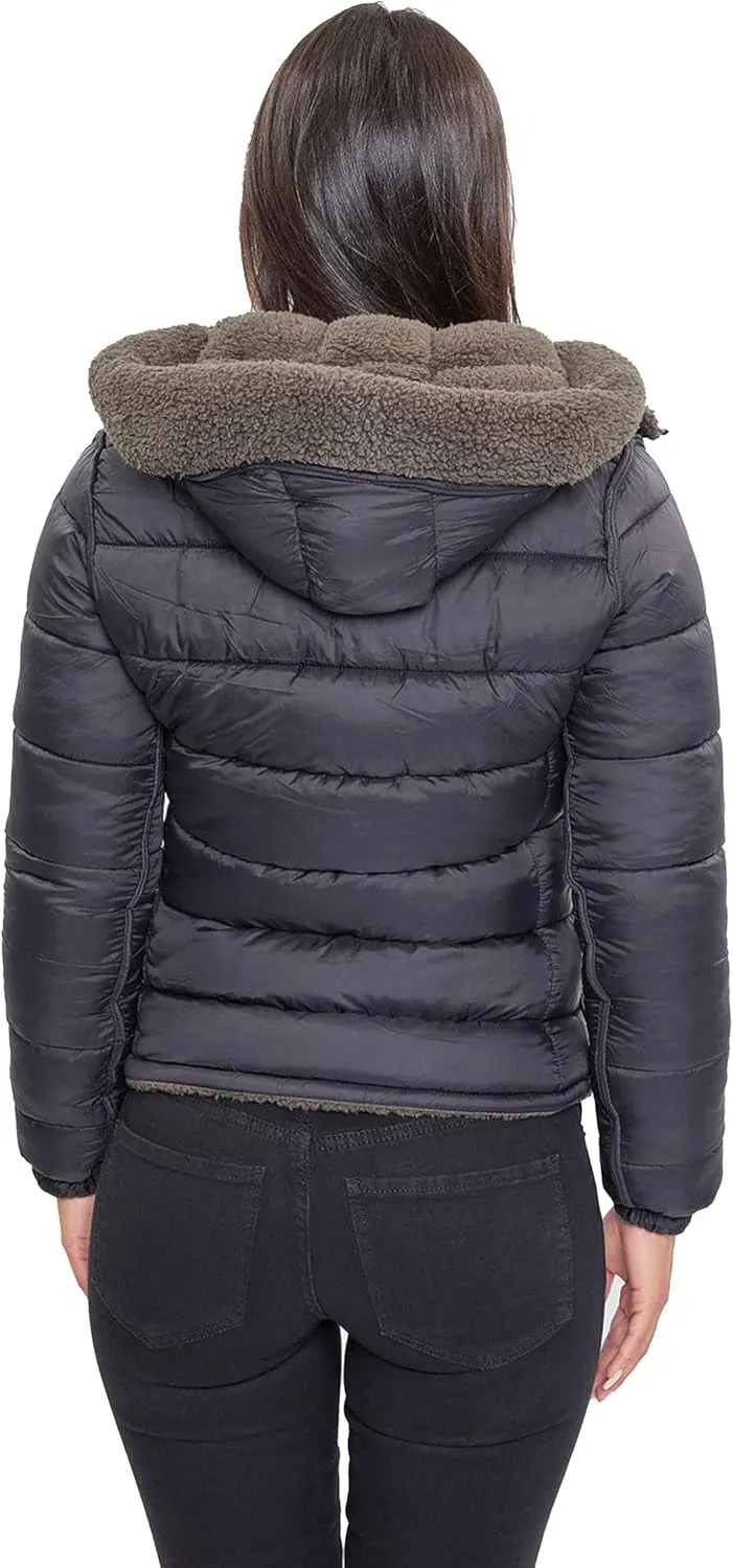 YMI Women's Junior Faux Leather Sherpa Lined Jacket