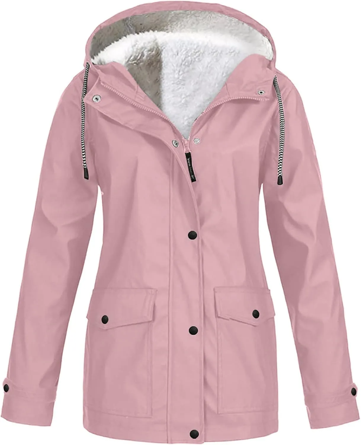 YRAETENM Fleece Lined Raincoat for Women Waterproof Lightweight Rain Jacket Plus Size Warm Ski Outdoor Trench Coats with Hood
