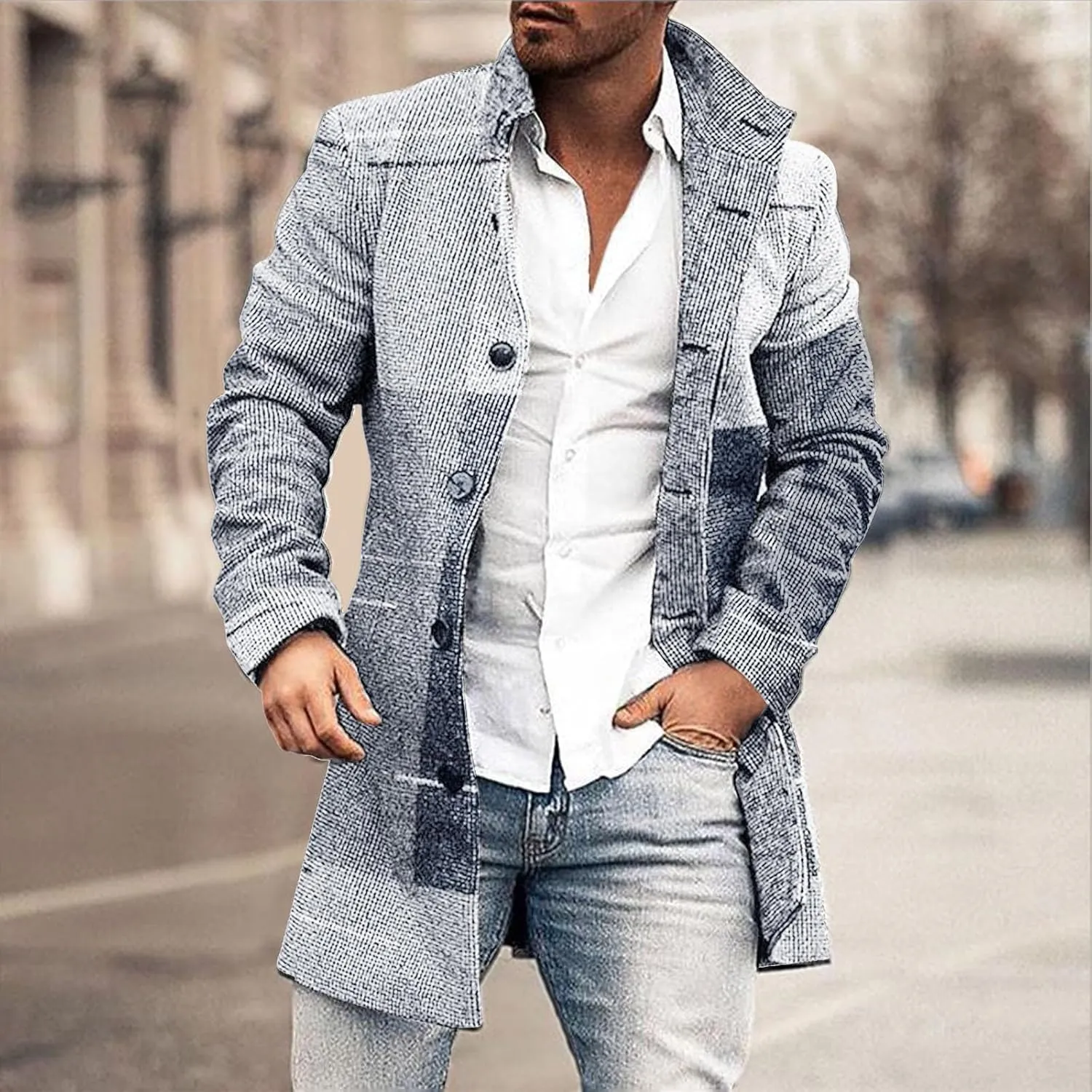 ZYXTIM Men's Floral Pattern Printed Trench Coat Double Breasted Notched Collar Long Jakcets Fashion Casual Business Overcoat